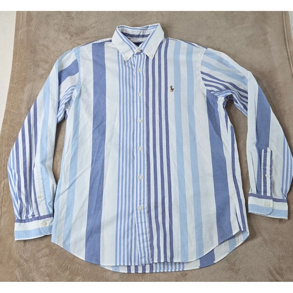 Polo Ralph Lauren Chambray Shirt Men L Blue Striped Flesh Pony Button Down NWOT